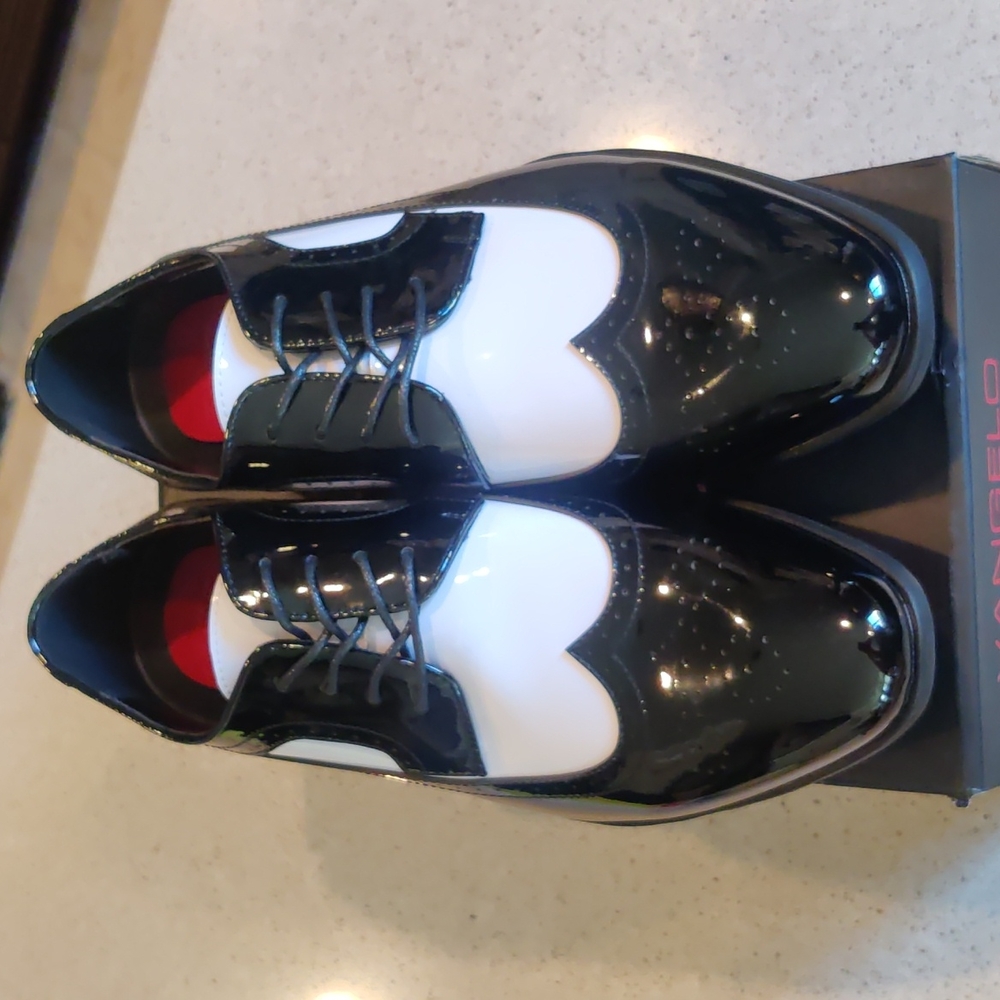 Men's Black and White Patent Dress Shoe Size 12